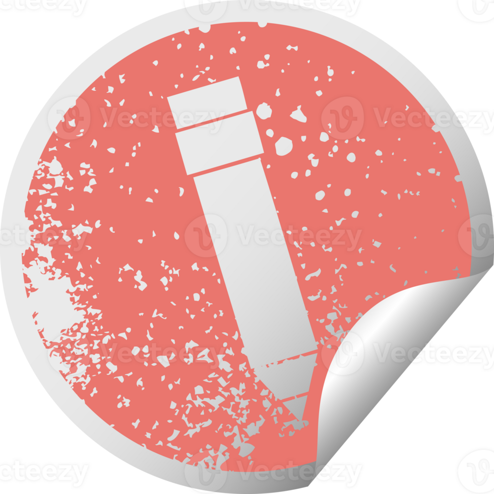 distressed circular peeling sticker quirky symbol pencil png