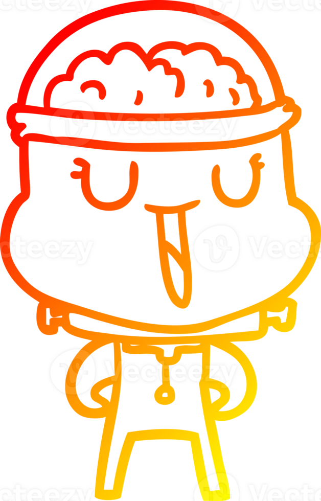 warm gradient line drawing of a happy cartoon robot png