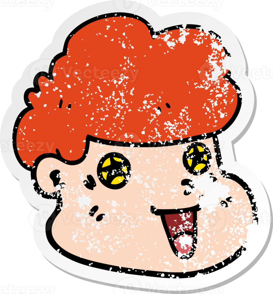 distressed sticker of a cartoon boy's face png