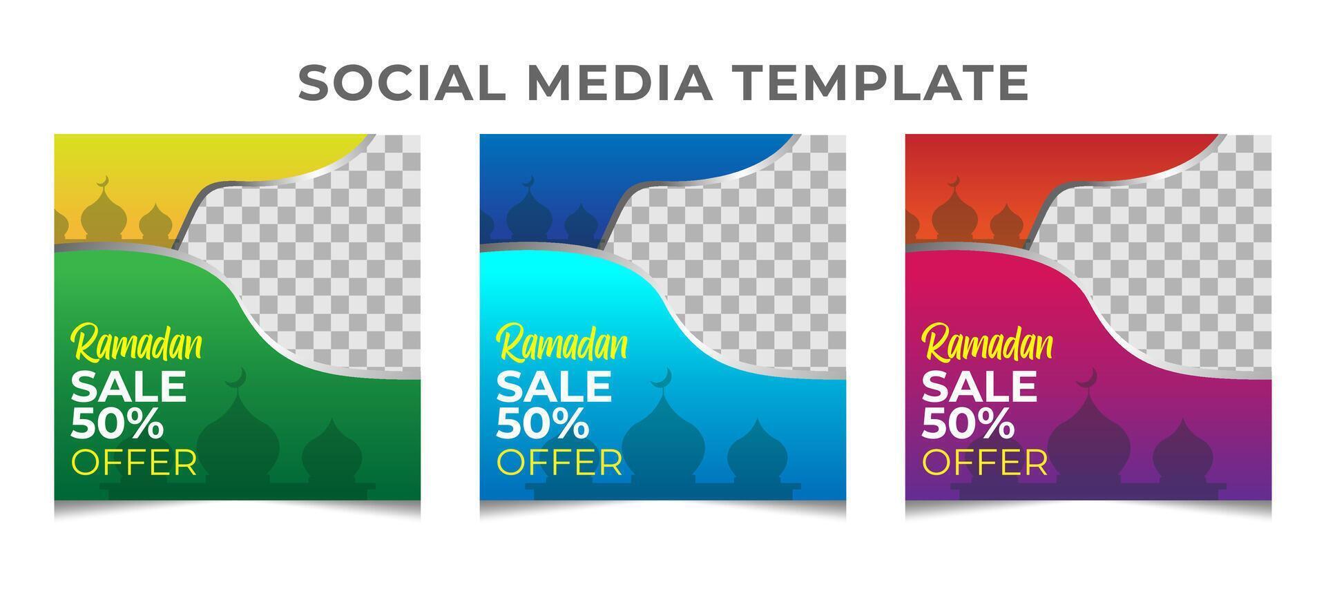 Set ramadan sale square banner promotion template. Suitable for web promotion and social media template post for Ramadan kareem greeting card, event, and etc. vector