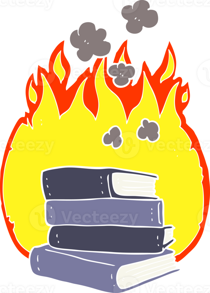 flat color illustration of stack of books burning png