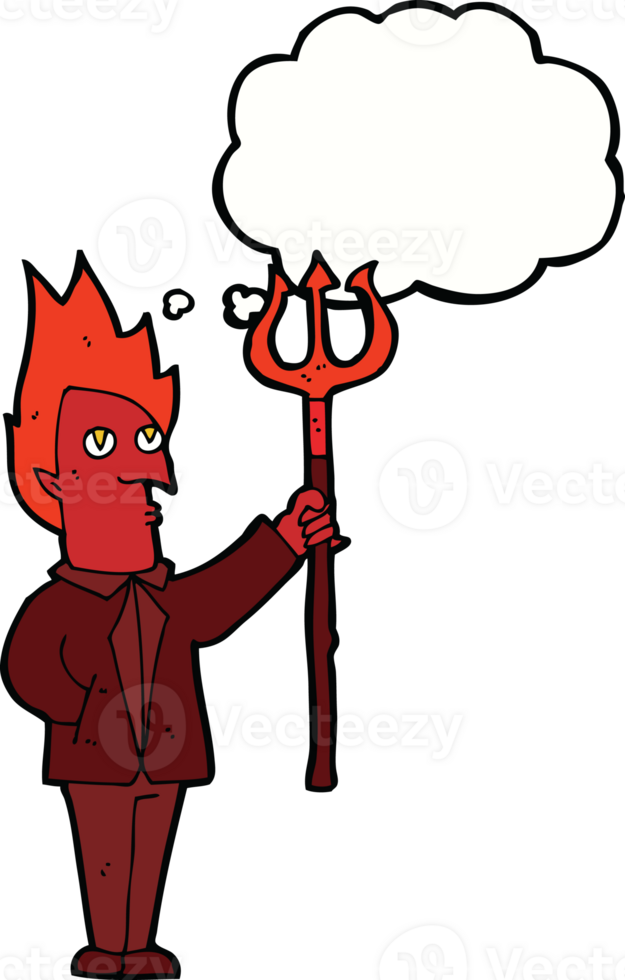 cartoon devil with pitchfork with thought bubble png