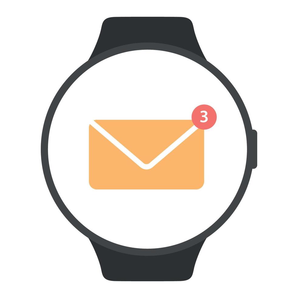 Smart watch circle screen with email notification icon. Vector illustration