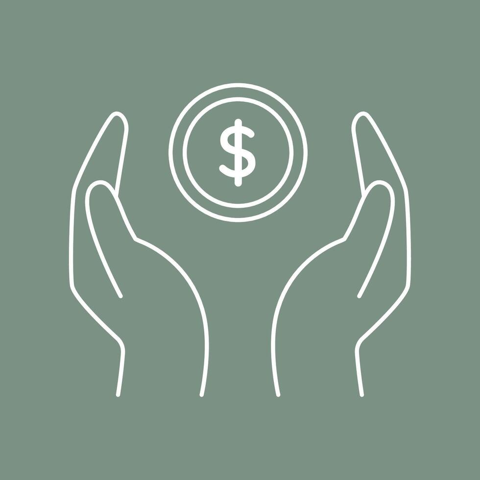 Save money icon. Hands up with coin icon. Line art simple Vector illustration