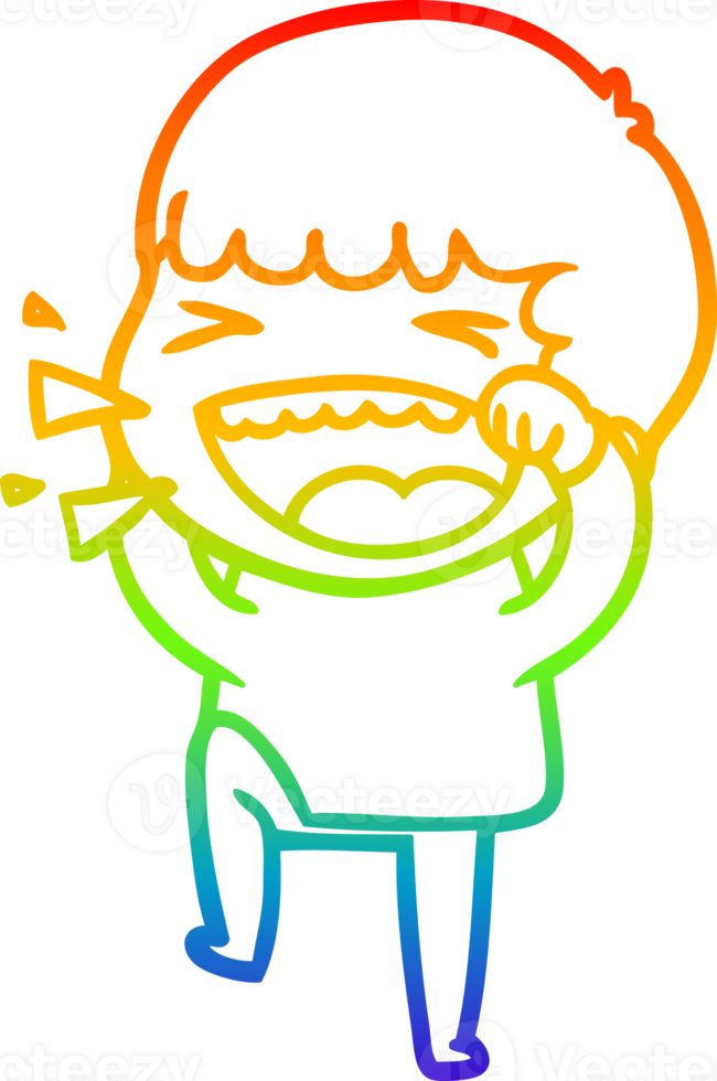 rainbow gradient line drawing of a cartoon laughing man png