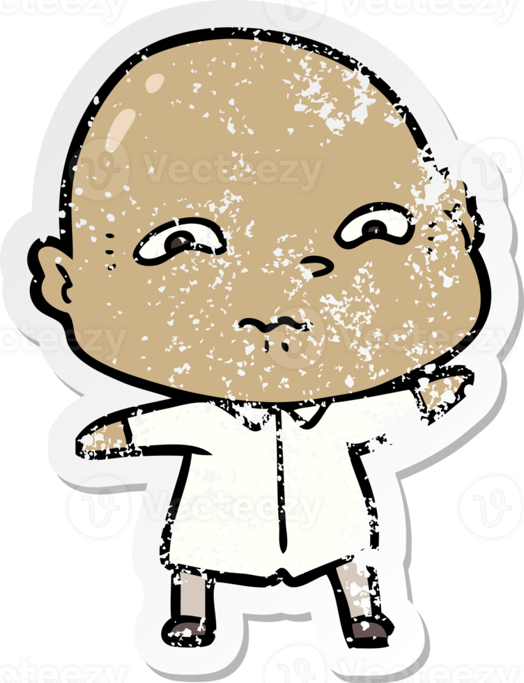 distressed sticker of a cartoon nervous man png