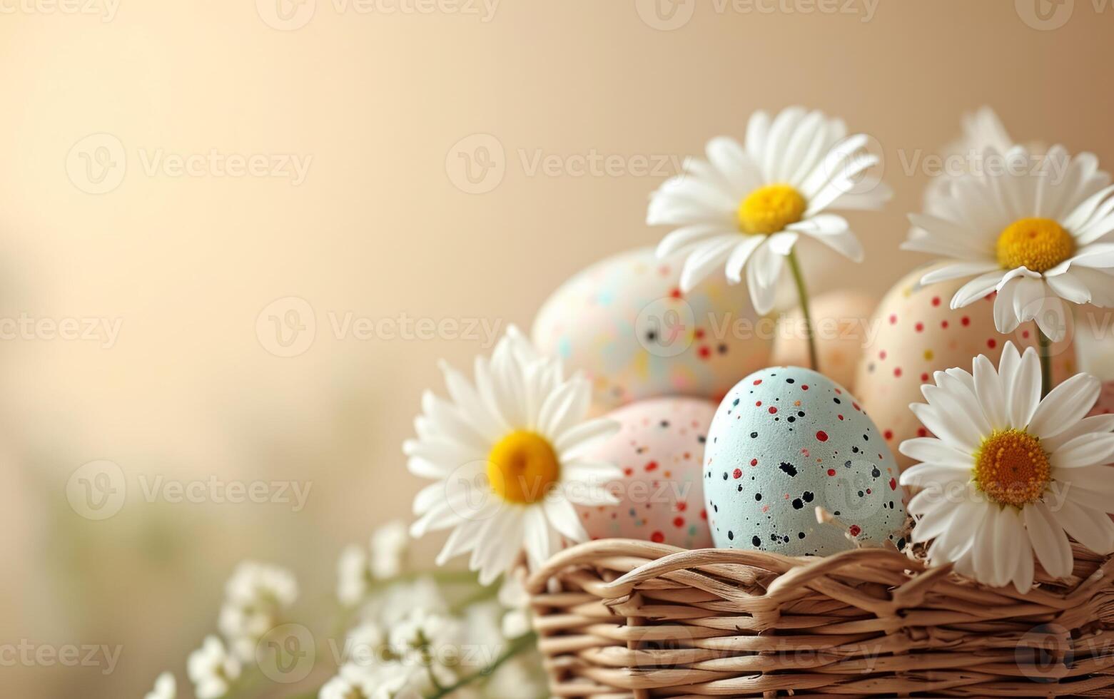 AI generated Easter Basket with Daisies Around It photo