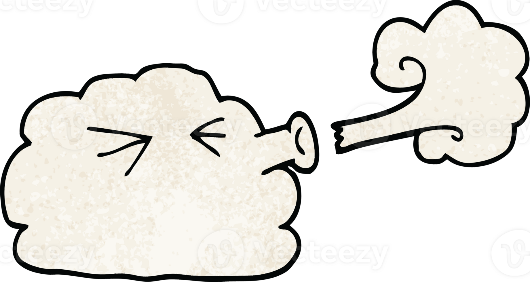 cartoon doodle cloud blowing a gale png