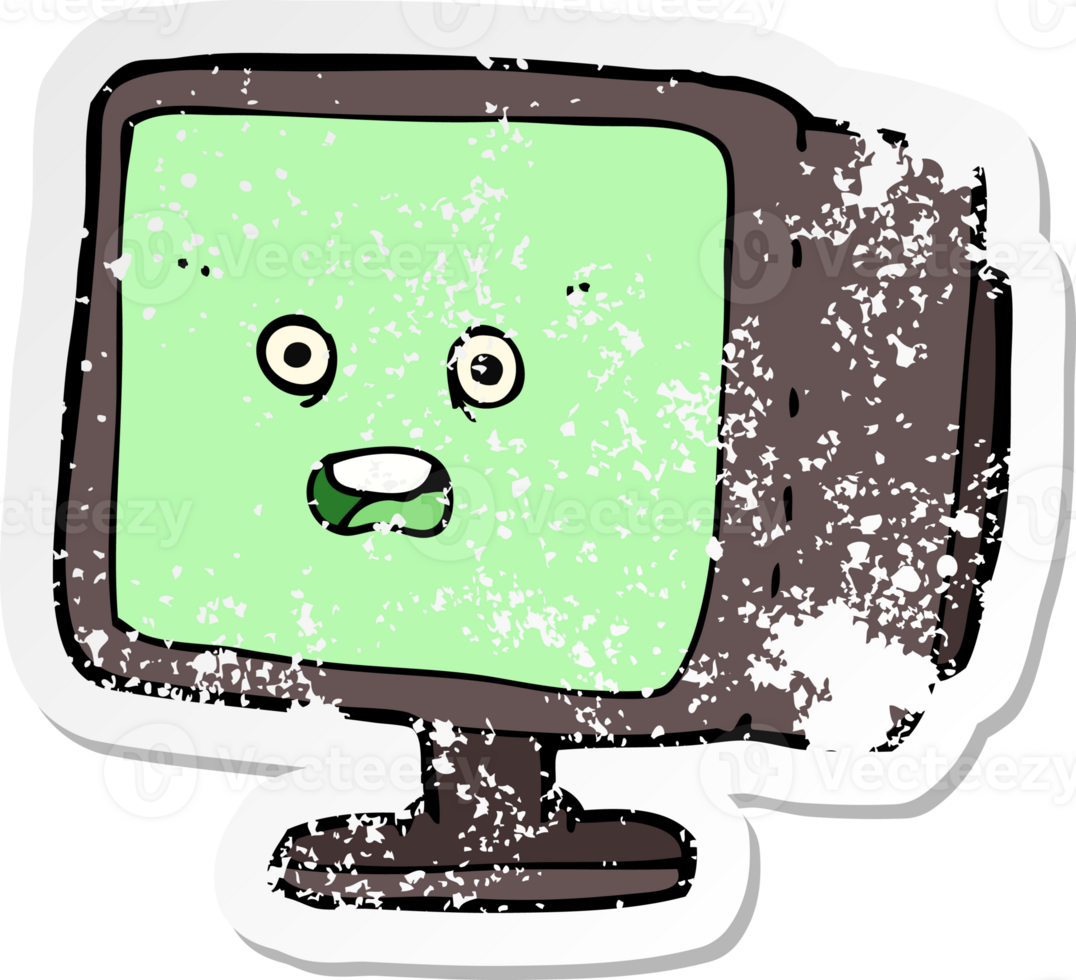 retro distressed sticker of a cartoon computer screen png