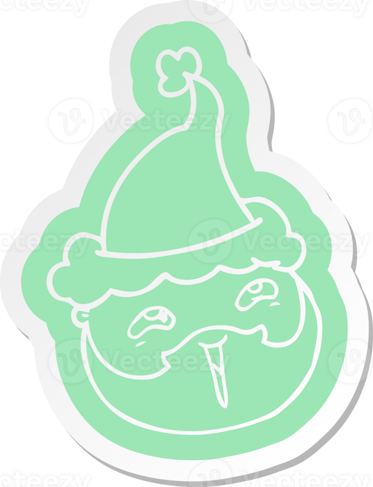 quirky cartoon  sticker of a male face with beard wearing santa hat png