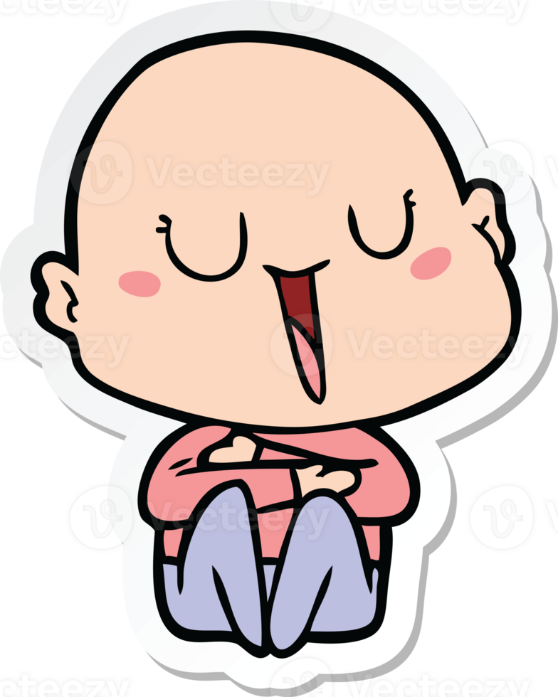 sticker of a happy cartoon bald man png