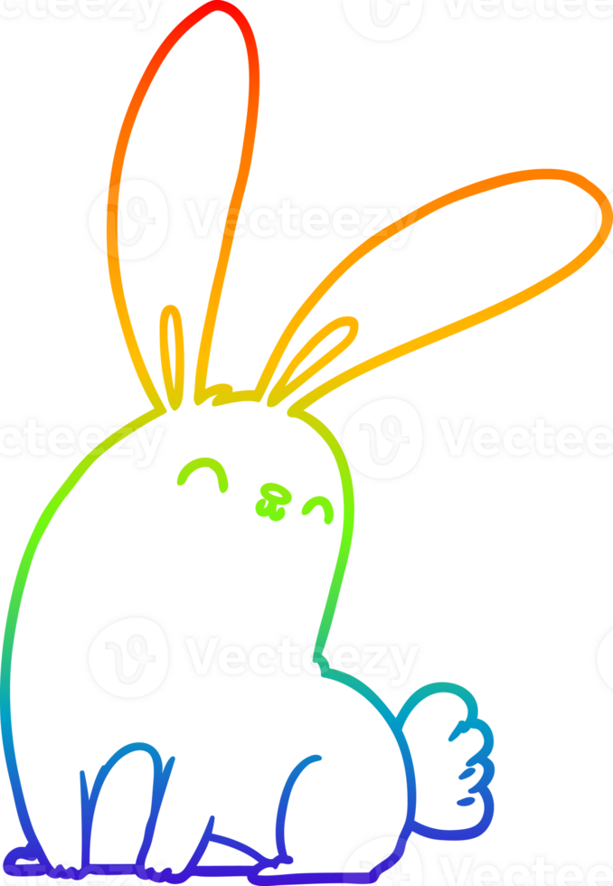 rainbow gradient line drawing of a cute cartoon rabbit png