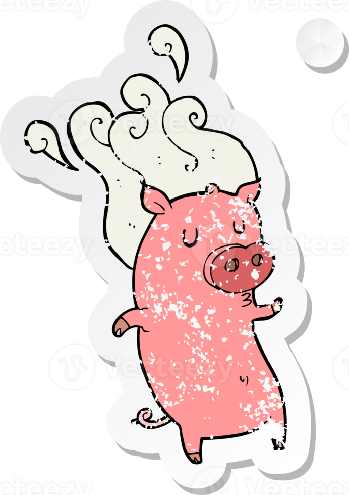 retro distressed sticker of a smelly cartoon pig png