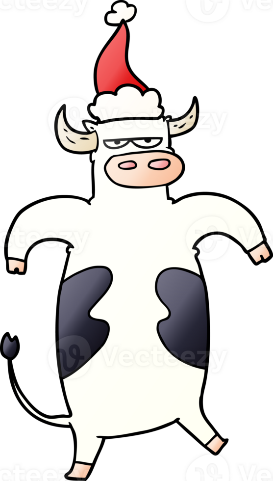 hand drawn gradient cartoon of a bull wearing santa hat png
