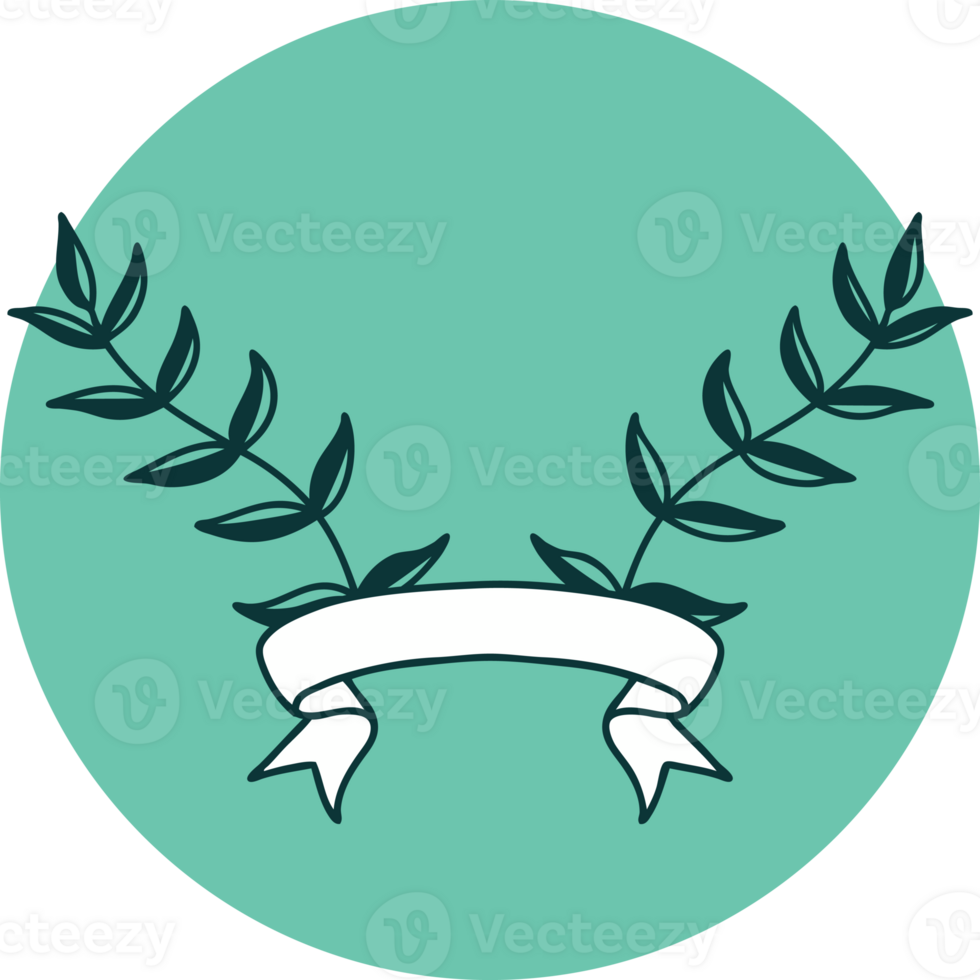 tattoo style icon with banner of leaves png