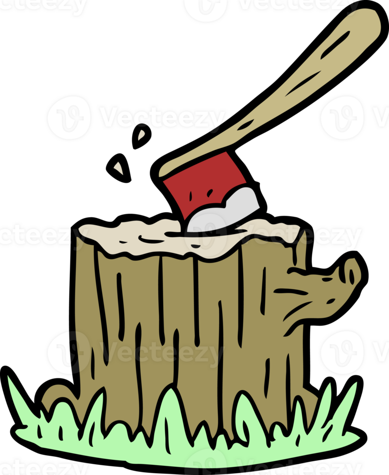 cartoon axe stuck in tree stump png