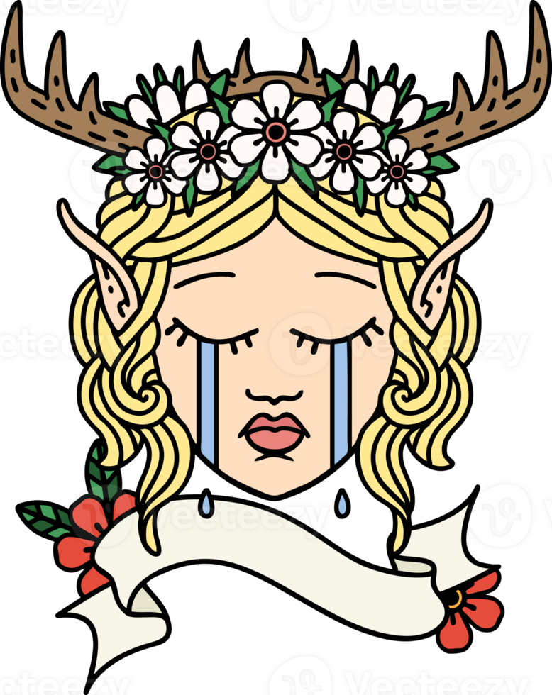 Retro Tattoo Style sad elf druid character face png