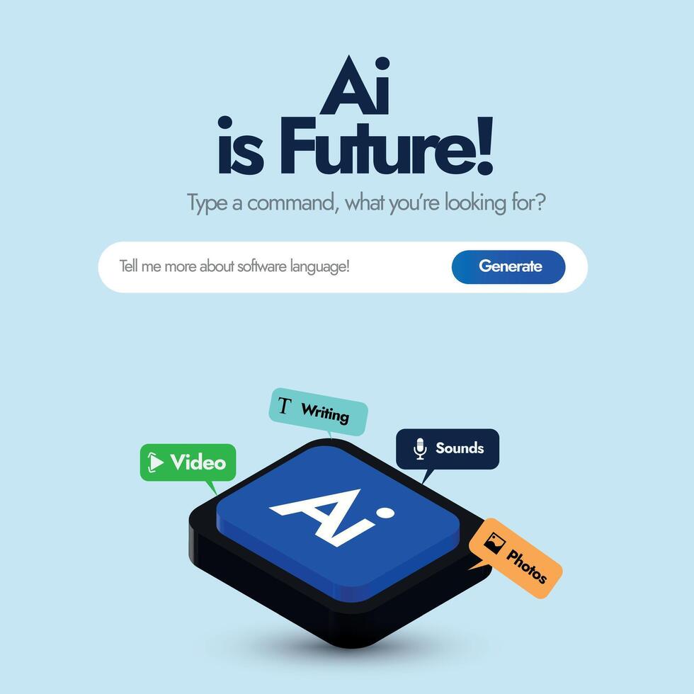 AI is future concept. Artificial intelligence is future concept with chatbot icons and search bar. Ai tools icon of image generation, music production. Type what you are looking for. vector