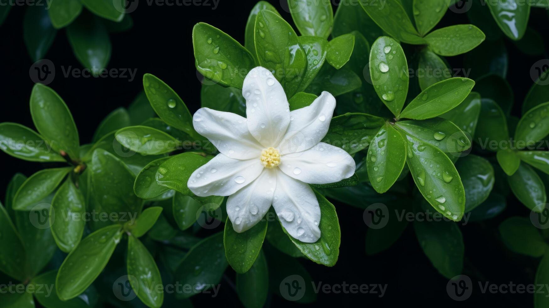 AI generated White Tiare Flower with Raindrops on Petals photo