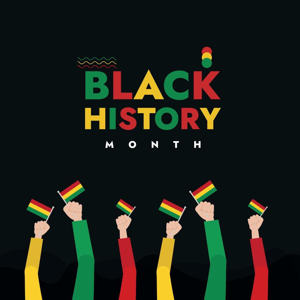 People hands holding Black History Month flag with red, yellow and green colour. Black lives matter awareness post for February month. USA and Canada African people. Safety, Diversity and Unity Vector