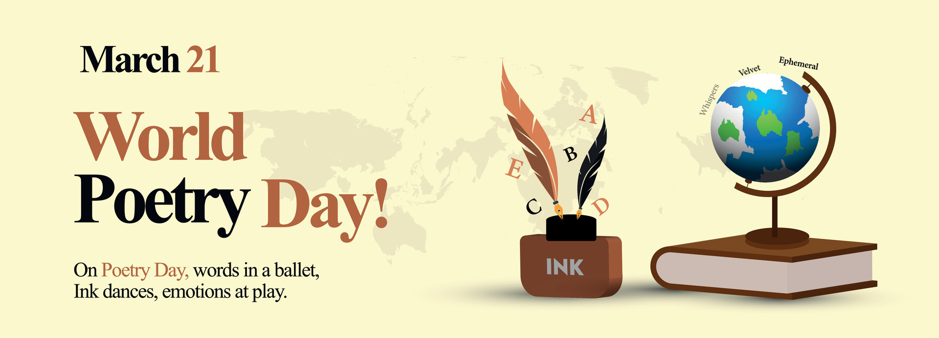 World Poetry Day. 21 March World poetry day celebration cover banner in