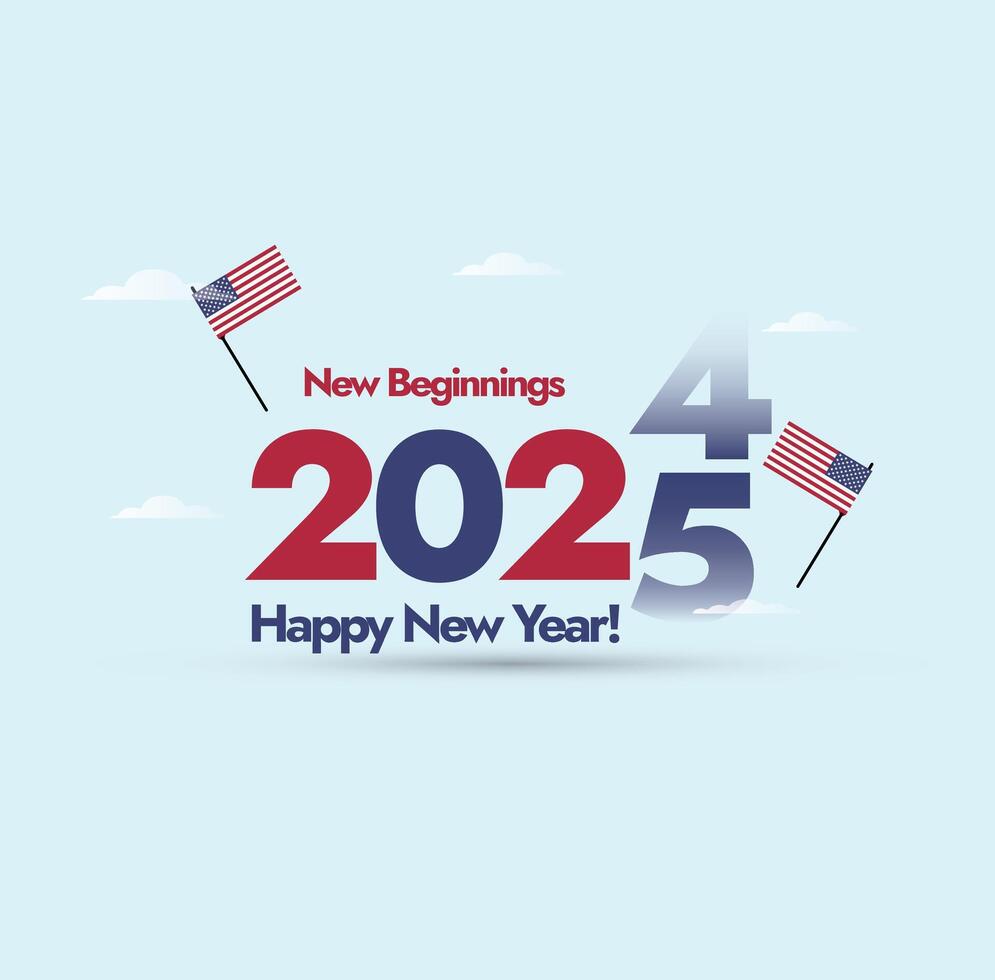 New year 2025. Happy new year 2025 from America with American flag. New year 2025 coming soon. Let's have happy New beginnings. 205 label icon. Vector Illustration