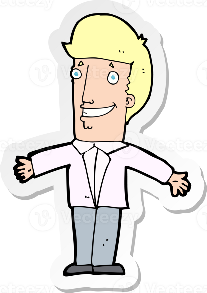 sticker of a cartoon grining man with open arms png