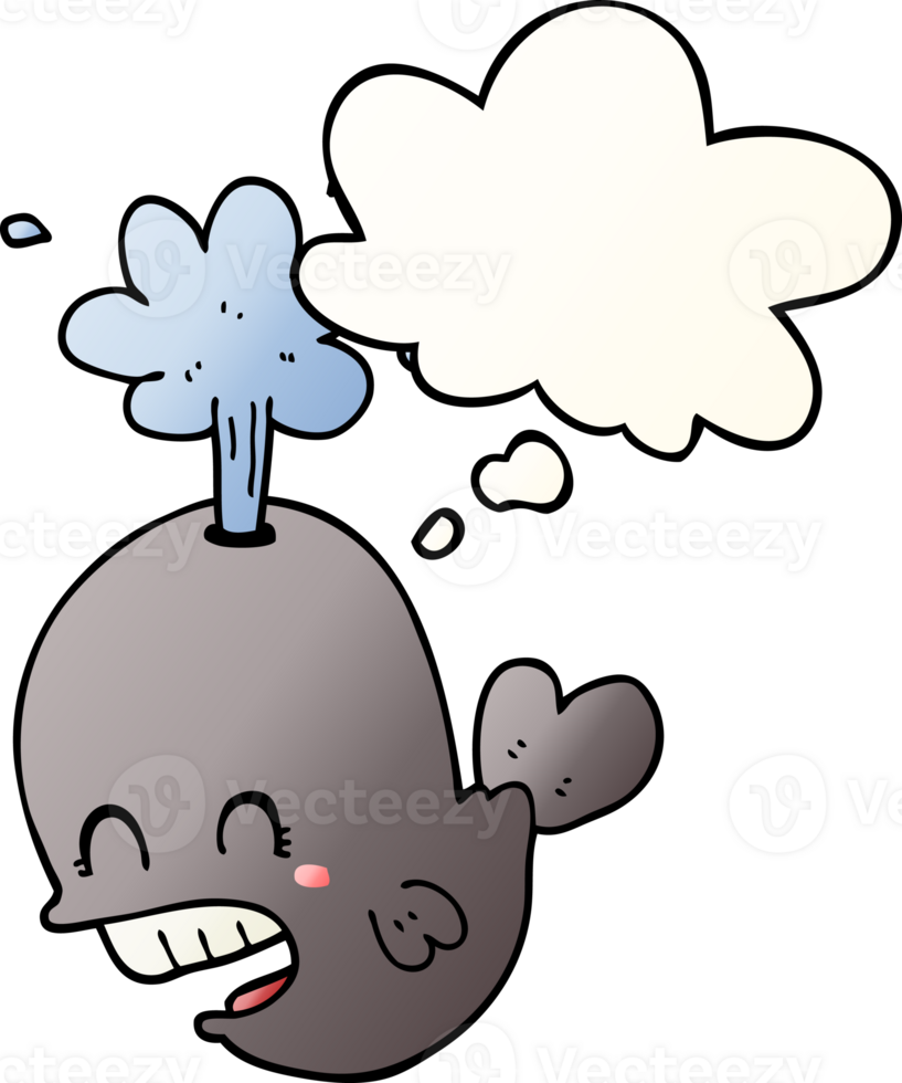 cartoon spouting whale with thought bubble in smooth gradient style png