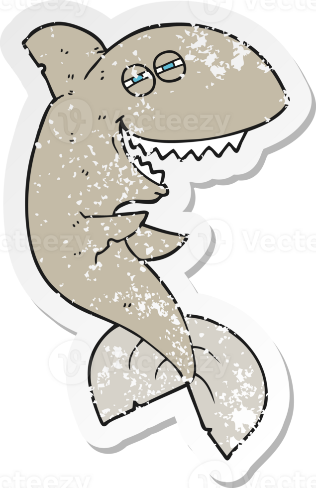 retro distressed sticker of a cartoon laughing shark png