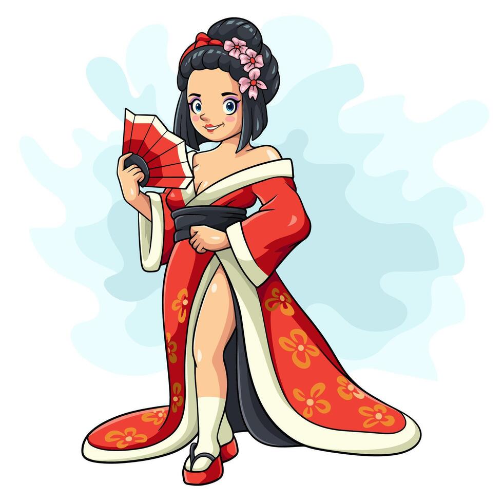 Cartoon Japanese Geisha on white background vector