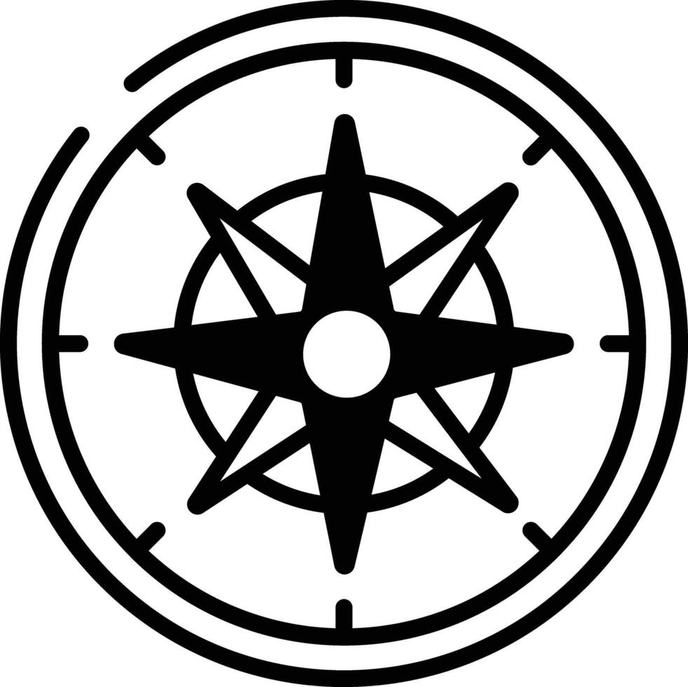 Compass glyph and line vector illustration