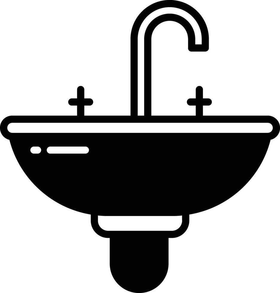 Wash Basin with mirror glyph and line vector illustration