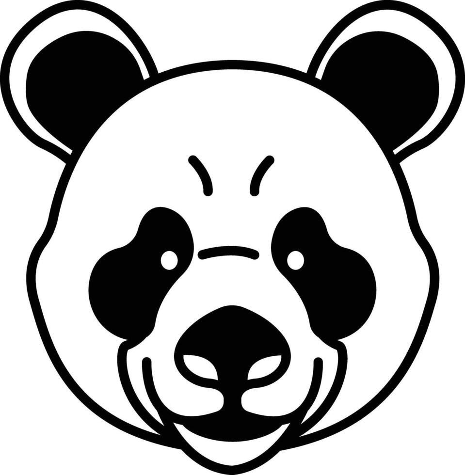 Panda face glyph and line vector illustration