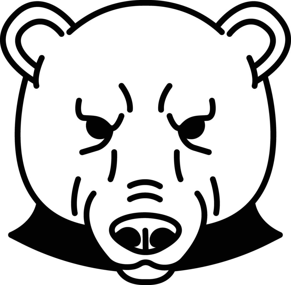 Polar bear face glyph and line vector illustration