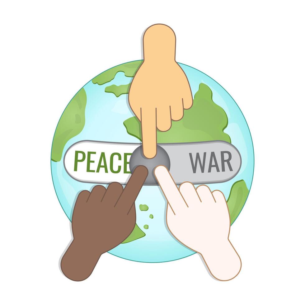 Peace on planet Earth. The protest of all nations against war. Disarmament. vector