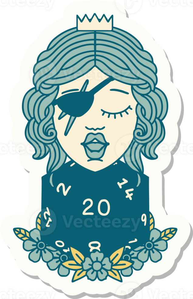 sticker of a human rogue with natural twenty dice roll png
