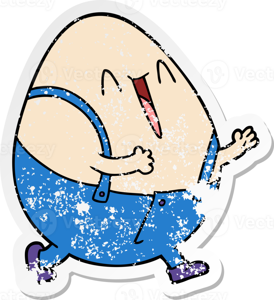 distressed sticker of a humpty dumpty cartoon egg man png