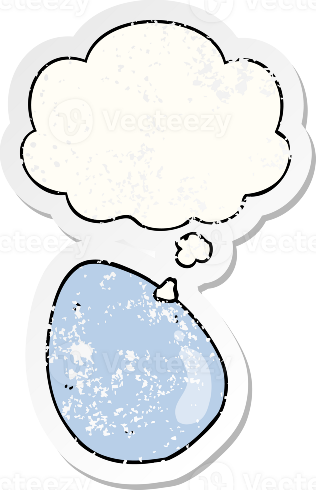 cartoon egg with thought bubble as a distressed worn sticker png