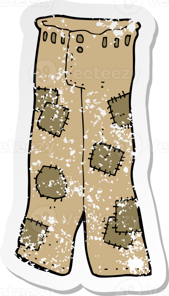 retro distressed sticker of a cartoon patched old pants png
