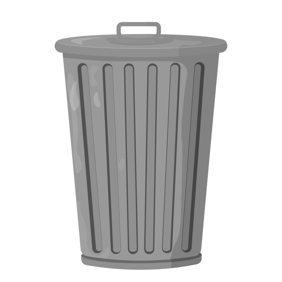 metal trash can in cartoon style on a white background vector