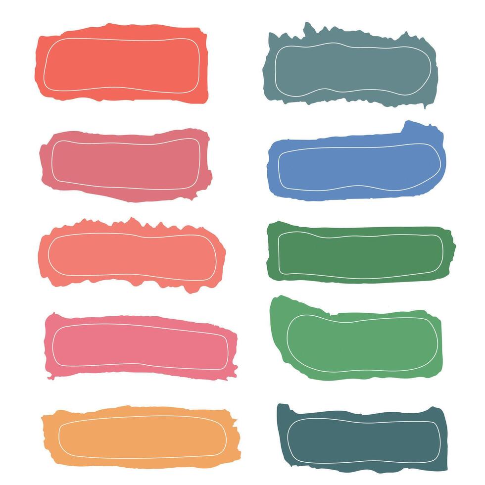 set of colorful text boxes with hand-drawn frames vector