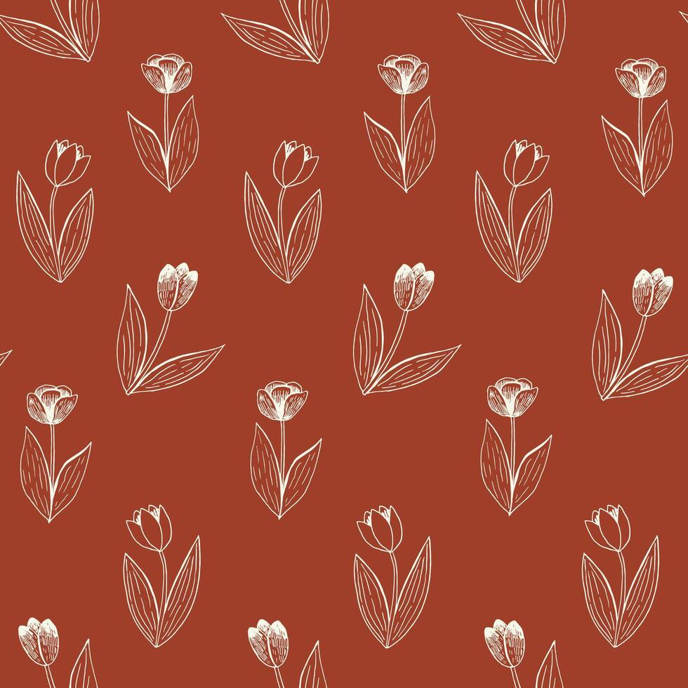 Tulips spring flowers vector seamless pattern.