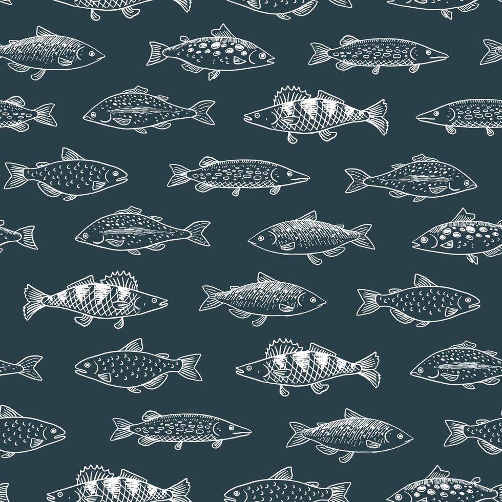 River freshwater fish vector seamless pattern.