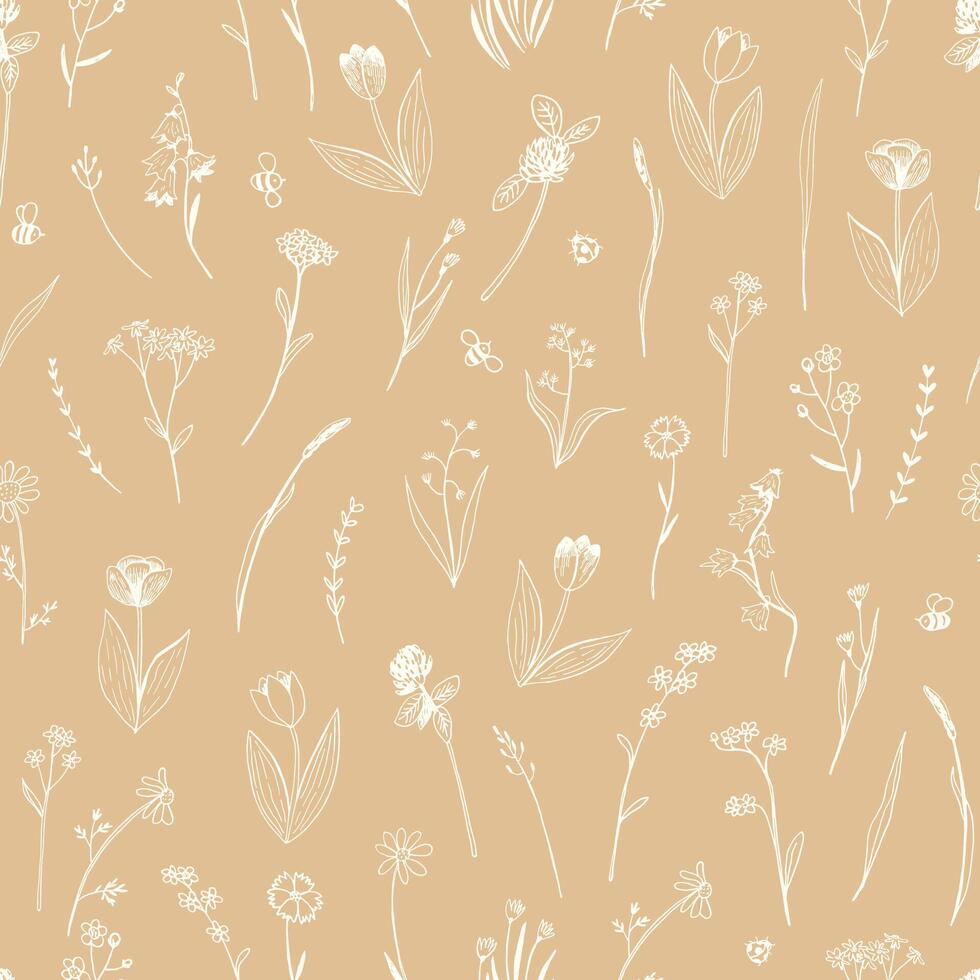 Spring flowers vector seamless pattern.