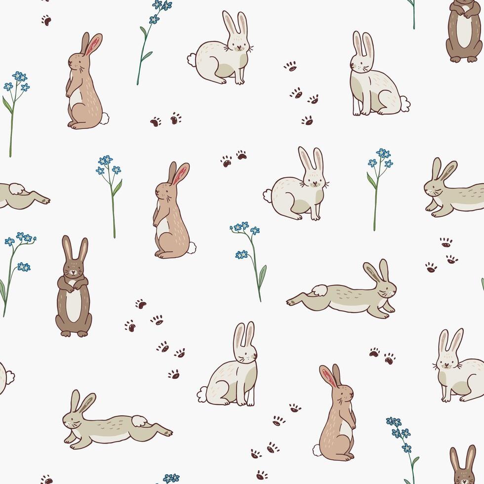 Easter rabbits vector seamless pattern.