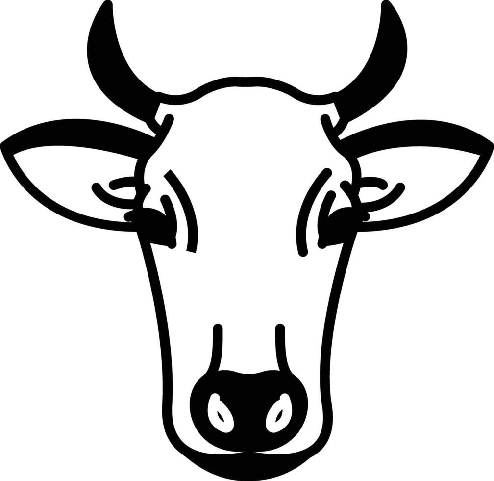 vaca cara glifo y línea vector ilustración