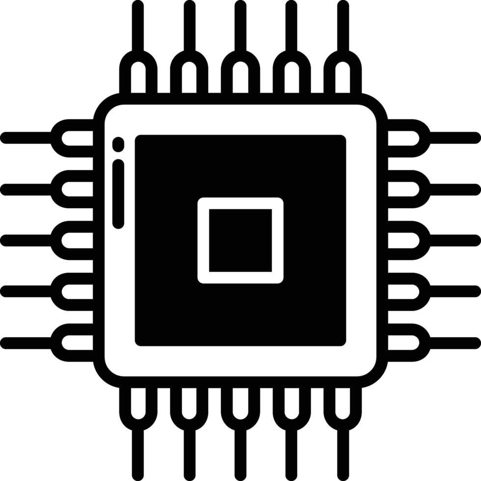 Microprocessor chip glyph and line vector illustration