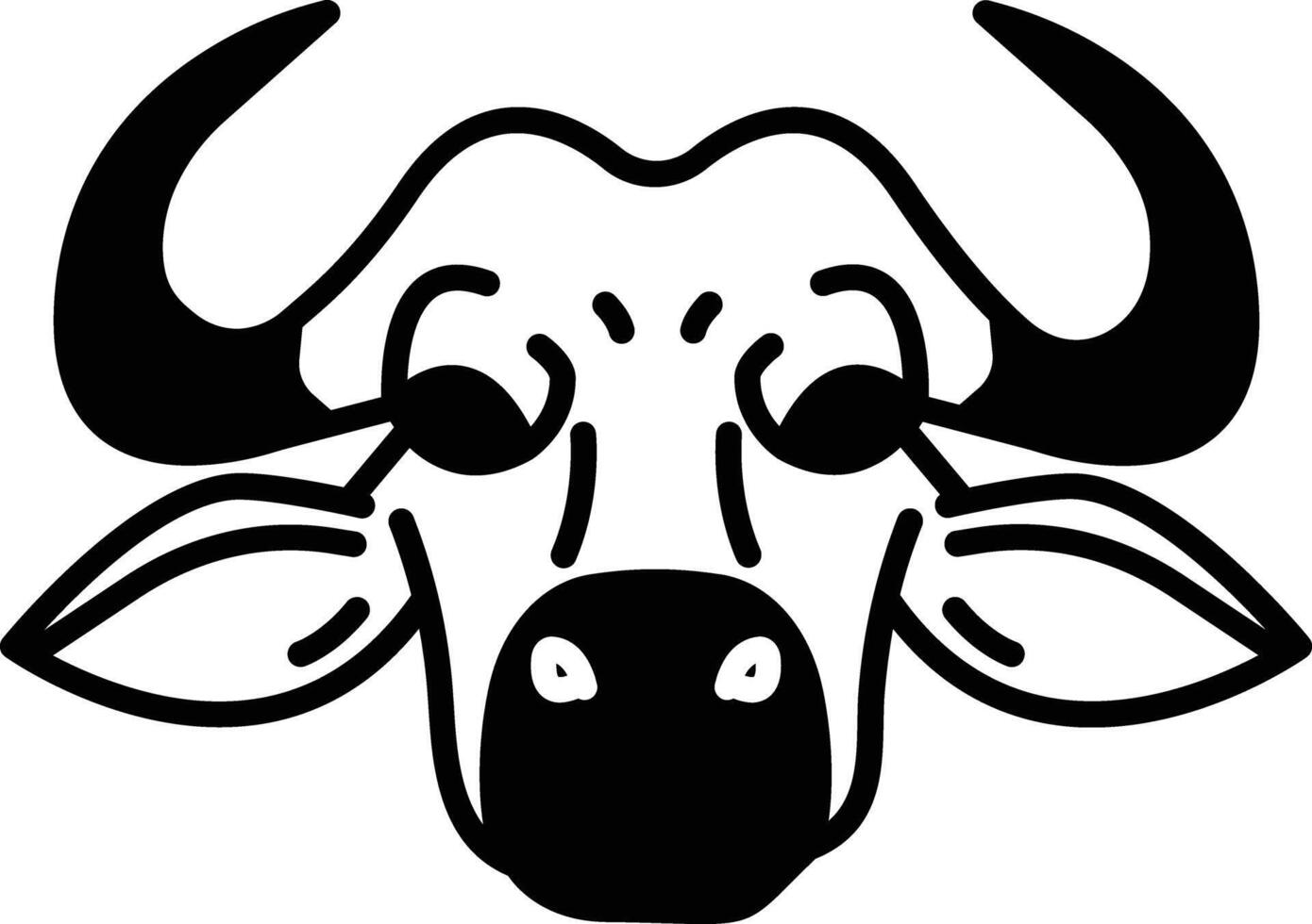 búfalo cara glifo y línea vector ilustración