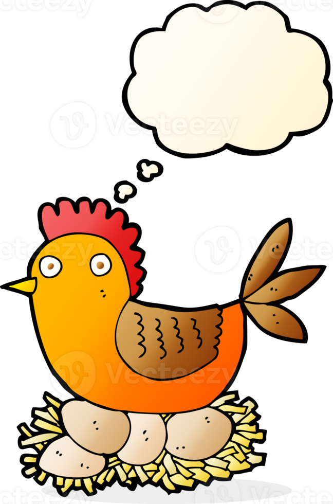 cartoon hen on eggs with thought bubble png