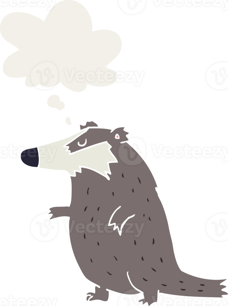 cartoon badger with thought bubble in retro style png